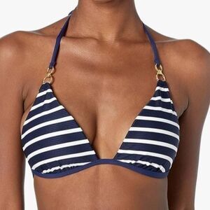 La Blanca NWT Sz 14 Indigo/Capri Stripe Rouched Halter Bikini Swimsuit Top